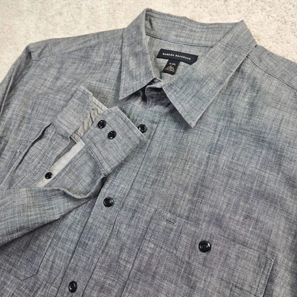 Men's Banana Republic Gray Cotton Long Sleeve Button Down Shirt L‎ Preppy Office